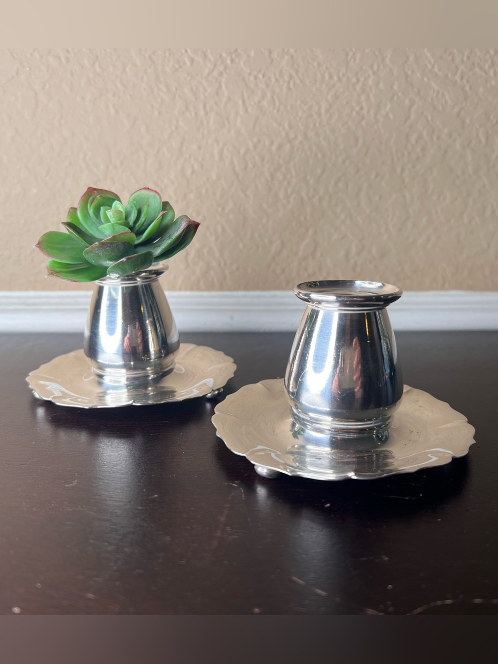 Vintage Mid Century Meriden International Silver Plate Candle Holder Pair